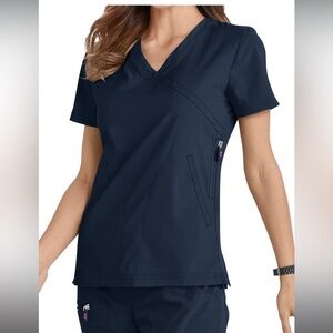 KOI Scrub Top Navy with pink accent. Worn 1x